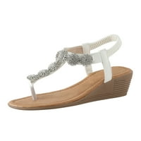 DMQupv sandale za žene pete i pumpe Style Retro dijamantne klinove casual rimske cipele sjaji ravne
