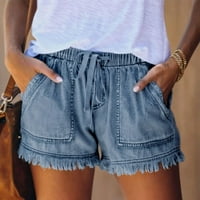 Žene Stretchy strukske kratke hlače Jeans Hot Hlače Skinke kratke hlače sa džepom dubokim plavim xl