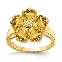 Čvrsti 14K žuti zlatni srčani citrinski žuti studeni Gemstone vs Diamond Enference Veličina prstena