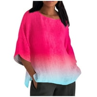 Apepal Womens Pamučni posteljina šifon bluze posada za vrat batwing rukave ljetne vrhove vruće ružičaste