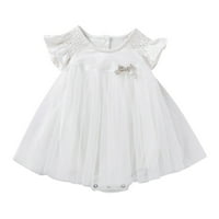 Nsendm Baby Girl Easter haljina Djevojke duge ruffled rukave s rukavicama od male djevojke Komfuit bijeli 6- mjeseci