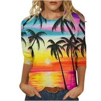 Hvyesh Ženski Ljetni Havajski vrhovi Palmshadow Tropicko print Moderski košulji sa rukavima okrugli