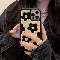 Furry crna cvjetna futrola Gilury Dizajn za iPhone 14, estetski telefon Slatka futrola za iPhone toplo