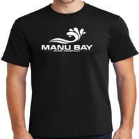 Manu Bay Surf Company Mens White Logo Surfer Pamučna majica, srednja jet crna