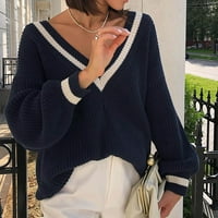 Aoksee džemperi za žene ženske modne dugih rukava, čvrsti V-izrez pulover vrhovi pleteni džemper