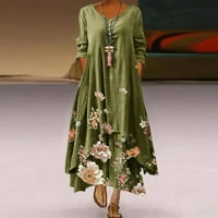 Ljetne haljine za žene cvjetni print O-izrez dugih rukava nepravilna labava duga boho haljina