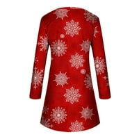 Absuyy ženske haljine casual- modni božićni božićni drvce Ispis dugih rukava okrugla vrata crvene veličine