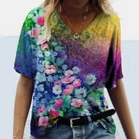 FOPP prodavač Ženska ljetna casual v izrez kratki rukav majica Vintage Print Top Pink XXXL