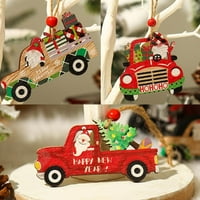 Drveni jedno bočni viseći ukrasi, crveni kamion Božićno ukrašavanje drvva, drvena seoska kuća viseći