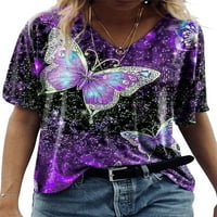 WTPretty Womens Butterfly Print Kratki rukav V izrez Losomični bluza Tors