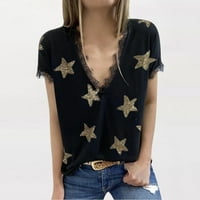 Ženski vrhovi Žene Casual Star Print Bluza Laice Splice Splice Majica s kratkim rukavima T-izrez Top