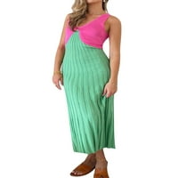 Ženska džemper bez rukava Dress Knit Slim V Crt COARDCON MIDI haljina Kontrastna boja pletene haljine