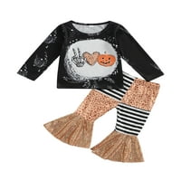 Thefound Toddler Baby Girl Halloween Outfit bundeve Print dugih rukava Majice + Leopard Sequins Flares