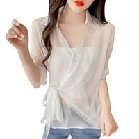 Ženska prozirna šifonska bluza Košulja dama Ljeto na ogrlicu White Cardigan čipke UP prozračne vrhove