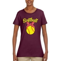 Divlji bobby, slatka vrpca luk softball mama poklon, majčin dan, ženska grafička majica, bordo, veliki