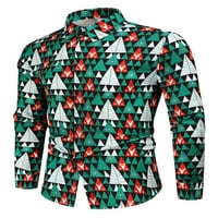 Prednji protok Muški smiješni s dugim rukavima božićne košulje snježne pahuljice tiskani s jednim vrhovima MUGLE Gumb down festival xmas bluza svijetlo zelena 4xl