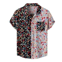 Muška majica Muška ležerna modna majica Top cvjetni havaii patchwork tiskani top košulja kratkih rukava natkrivena majica majica muške majice crvene + m