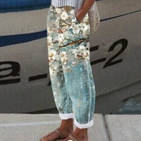 Trendne hlače za žene Ležerne prilike sa labavim otisnutim nebom plave veličine XL