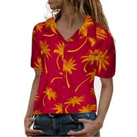 Mnjin Ljetne majice Žene Vrhovi Ženska funky havajska košulja Frontpocket lišće Cvijeće Palm Print Top