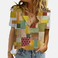 Kakina S Clearence ženska bluza za bluzu kratki rukav Ispis labavih majica gumbi Gumbi Cardigan Yellow,