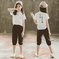 Dječja odjeća za djevojke Teen Kids Girls Kines Japanes Tekst majica Kratki rukav Tors Hlače Set Chmora