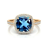 Prilagođeni prsten, čvrsti zlatni halo prsten, angažman London Blue Topaz dijamantni prsten, poklon