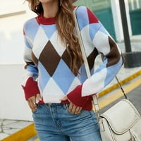 WHLBF Dukseri pulover za žene, ženski proljetni pleteni odjeća za vrat izrez Contrast džemper