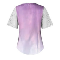 Plus veličine za žene Trendy Ombre Tie Dye čipkasti patchwork v vrat kratki rukav s majicom
