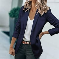 NJSHNMN jakne za žene Ležerne prilike dugih rukava plus veličine Blazer sa džepovima, Navy, XXL