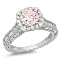 2.7ct okrugli rez ružičasti simulirani dijamant 14k Bijelo zlato Graviranje Izjava bridalne godišnjice