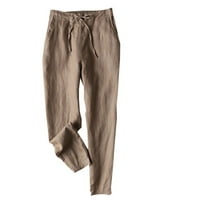 Ženske pamučne posteljine elastične struke nacrtaju čvrste hlače konusne pantalone sa džepovima