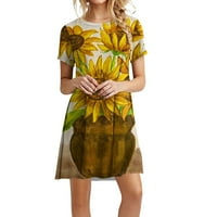 Umitay ljetne haljine Ženski proljetni ljetni okrugli vrat kratki rukav suncokret za ispisne haljine