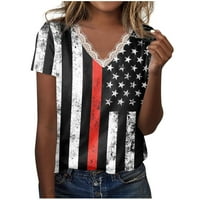 Ženska američka zastava Grafički grafički tee čipkasti obloge V izrez Patriotska majica 4. jula Ljetni
