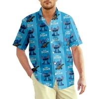 Muška casual gumba dolje Majica Cartoon Lilo Stitch Najbolji prijatelj Floral Hawaii Štampana majica