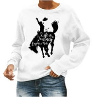 Ženski modni konj tiskani tanki džemper okrugli vrat dugih rukava Top majica bijela s
