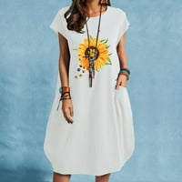Haljine za vježbanje za ženske haljine za odmor O-izrez suncokret print plus veličina Pocke Gothic haljina
