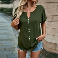 Bluza modna ženska ležerna čvrsto slovo V-izrez s kratkim rukavima T-majicarmy zelena l