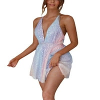 Wassery ženska ljetna mini haljina svjetlucave seksualne špagete remenske remene kratka cvjetna odjeća