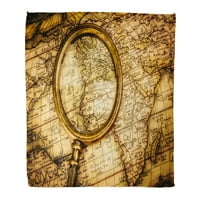 Flannel baca ćebe smeđu stare vintage-vinalno povećalo žigoći na drevnom svijetu mapa putovanja laganom