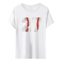 Teške pamučne majice za žene Modni majica Bejzbol Ispis Kratki rukav Summer Casual Tunic Top Ženske