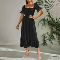 Ljetne haljine Trendy Srednja dužina kratkih rukava Labava haljina od punog kvadratnih vrata crna 2xl