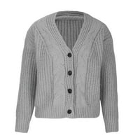 Ženski gumb s dugim rukavima s dugim rukavima džemper otvoren prednji ležerne boje u boji V izrez CHUNKY
