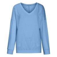 Aoochasliy pulover za žene čišćenje Žene Dukseri Klasične pune boje Bluze V-izrez Loose dukseve sa džepom