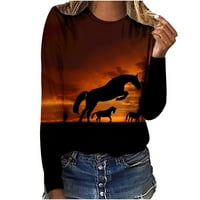 Duksevi za žene Loase Fit Crew Crt dugih rukava pulover vrhovi krajolik grafičke majice Actitwear labav