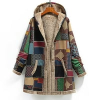 Kardigani za žene plus veličine Žene zimske tople odjeće Print s kapuljačom sa džepovima Vintage kaputi