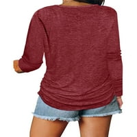 Seyurigaoka Žene Slim Fit T-majice Solidna boja V-izrez dugih rukava s dugim rukavima Prednja rušenova