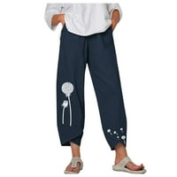 Ženske hlače Sezonska modna ženska dama casual cvjetovi ispis elastičnih pojačanih struka široke pantalone za noge tamno plave xl