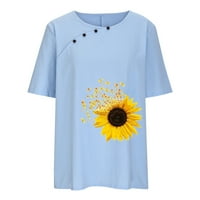 Ecqkame Weens Suncokret tiskani vrhovi Ljeto Ležerne prilike za ispisano kratki rukav Oslobotljiv gumb Okrugli vrat košulja za bluza s nebeskom plavom XL prodaja