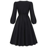 Ležerna haljina rukavac luk vintage haljina puna boja dugačka crna haljina l
