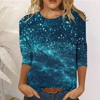 Iopqo T majice za žene Ženske ležerne modne modne zvjezdane nebo tiskanje posade od vrat tri četvrtine